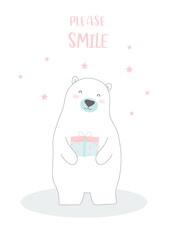 Cute animals on white background,poster,template,cards,bear,zoo,Vector illustrations. 