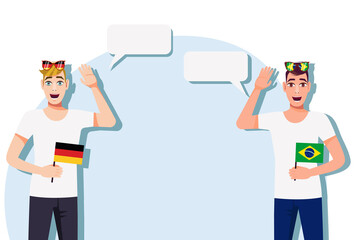 Men with German and Brazilian flags. Background for the text. Communication between native speakers of the language. Vector illustration.