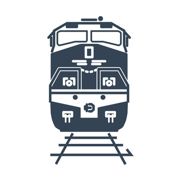 Vector black icon freight and passenger rail transport, locomotive