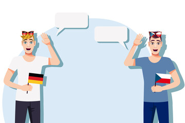 Men with German and Czech flags. The concept of international communication, education, sports, travel, business. Dialogue between Germany and Czech. Vector illustration.
