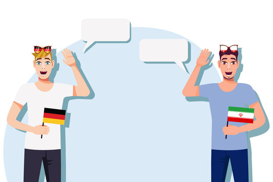 The concept of international communication, sports, education, business between Germany and Iran. Men with German and Iranian  flags. Vector illustration.