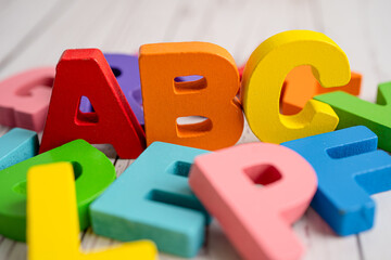 English alphabet colorful wooden for education school learning.