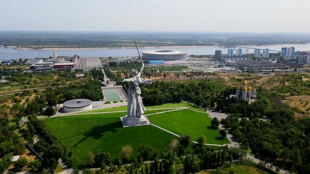 Russia, Volgograd - 
 Sculpture Motherland Calls - compositional center of monument-ensemble to Heroes of Battle of Stalingrad on Mamayev Kurgan