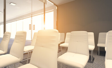 Fototapeta na wymiar Modern meeting room. 3D rendering.. Sunset.