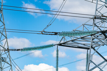 Metal construction for transmissing electricity. High voltage engineering industry.