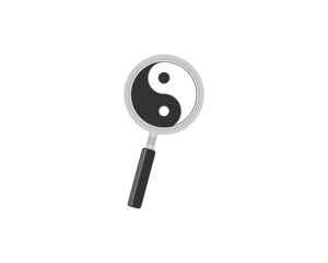 Yin and yang symbol in the magnifying glasses