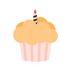 Cupcake with fondant and one candle. Vector illustration