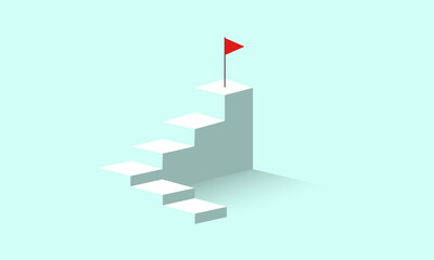 Ladder with a flag at the top. Success vector concept