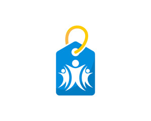 Happy people in the price tag shop logo