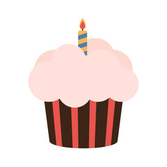 Cupcake with fondant and one candle. Vector illustration