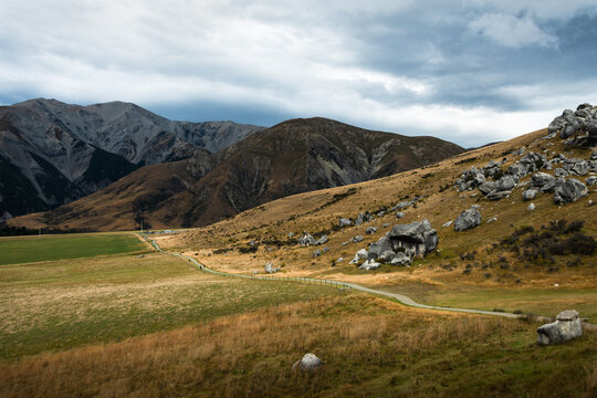 Panorama view of Castle Hill, Canterbury, New Zealand.