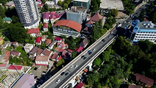  The modern Russian resort of Sochi on the Black Sea. Sochi aerial panoramic view
