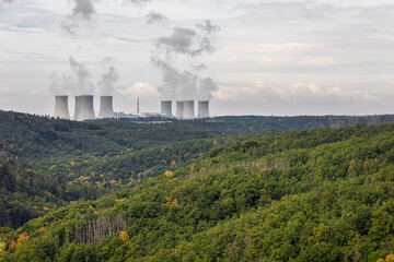 Forest and nuclear power plant
