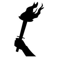 Torch in hand silhouette isolated on white. Monochrome design element. Vector illustration.