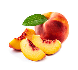 Sweet peach fruits with leaves