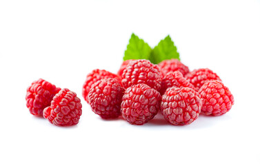 Sweet raspberry with leaves
