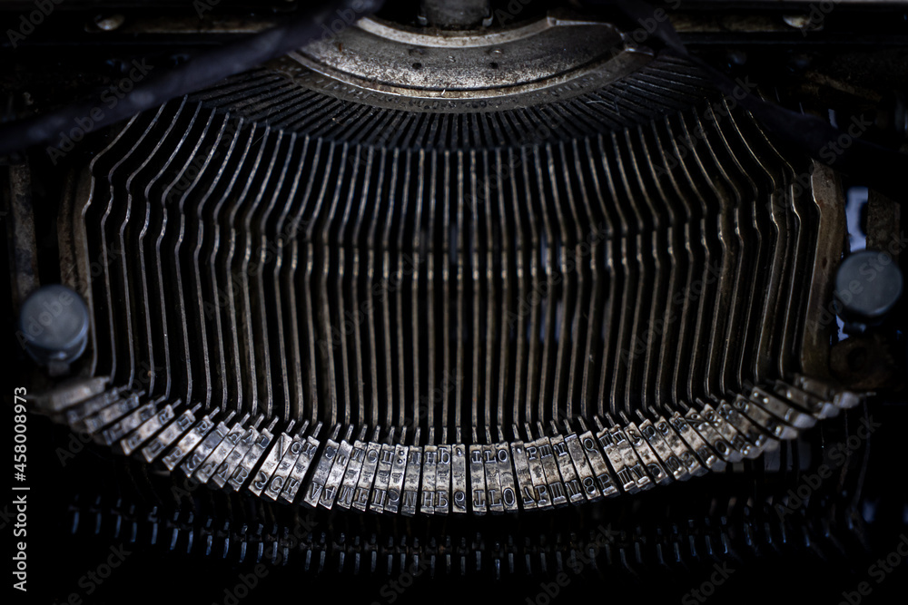Fototapete abstract typewriter background with metal part and elements of retro typewriter