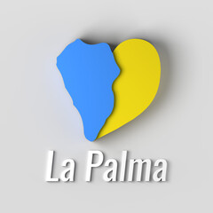 Eruption of the Cumbre Vieja volcano on the Canary Island of La Palma. Banner to support. 3D illustration. Copy space. Spain. 