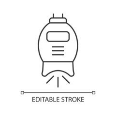 Obraz premium Teeth whitening machine linear icon. Dental health. Deep teeth cleaning. Professional treatment. Thin line customizable illustration. Contour symbol. Vector isolated outline drawing. Editable stroke