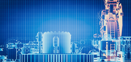 Blueprint project of engine design with gears