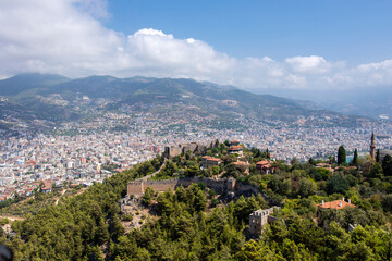 View of the medieval fortress and turkish resort town of Alanya