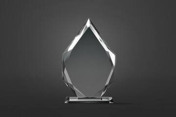 Blank glass arrow shape award mock up, dark background
