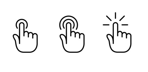Finger tap icons set. Hand cursor click. Pixel perfect, editable stroke