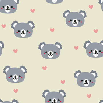 Seamless pattern with cute cartoon koala for fabric print, textile, gift wrapping paper. colorful vector for textile, flat style