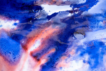blue and red ink splashing with white background