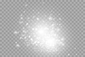 Vector sparkles on a transparent background. Christmas abstract pattern. Sparkling magical dust particles.