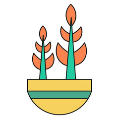 Flower pot with home plant color ecological icon