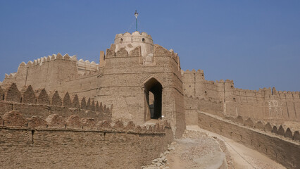 Scenic view of Kot Diji ancient fort brick ramparts and gate from access ramp, Khairpur, Sindh, Pakistan © Cyril Redor