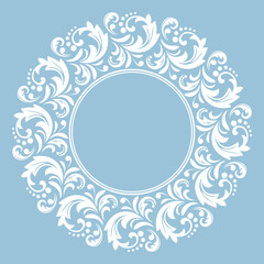 Decorative frame Elegant vector element for design in Eastern style, place for text. Floral blue and white border. Lace illustration for invitations and greeting cards