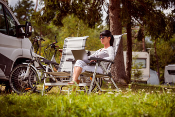 Family vacation travel, holiday trip in motorhome RV