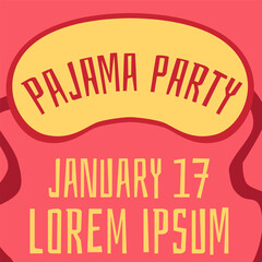 Pajama party invitation card or save a date banner, flat vector illustration.