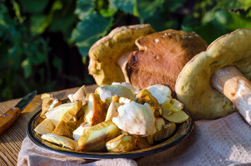 Fresh Forest Mushrooms in a Plate