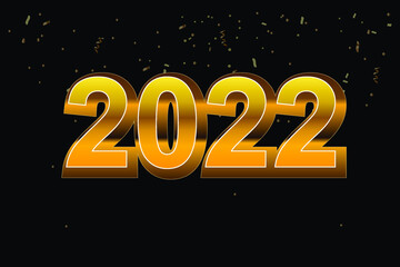 Happy New Year! 2022. Volumetric gold numbers on a black festive background. New year concept banner
