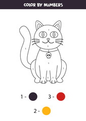 Color Halloween cat by numbers. Worksheet for kids.