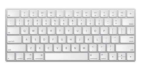 Modern silver keyboard  with white buttons isolated on white background. Vector illustration.
