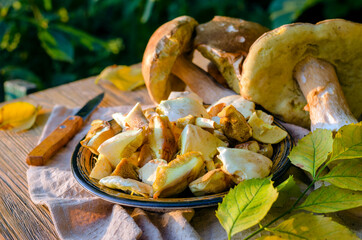 Fresh Forest Mushrooms in a Plate