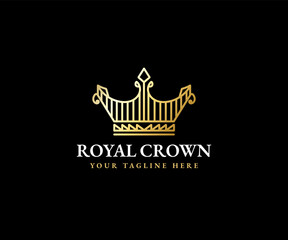 Royal golden crown king & queen logo template majestic coronet and luxury tiara silhouette