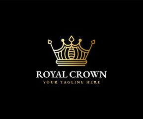 Royal golden crown king & queen logo template majestic coronet and luxury tiara silhouette