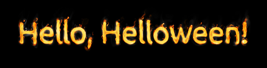 Hello helloween. Fiery inscription on black - 458019920