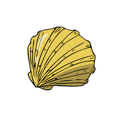 Flat seashell, hand-drawn sea symbol. Fossil conch painted by ink, pen. Line, colored doodle, minimalism. Simple sketchy icon. Isolated. Vector illustration.