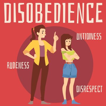 Teens disobedience card with mother and teenage child flat vector illustration.