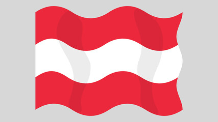 Detailed flat vector illustration of a flying flag of Austria on a light background. Correct aspect ratio.