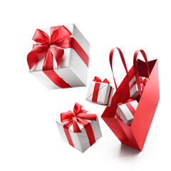 Christmas shopping - White color gift boxes pop out from red shopping bag
