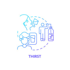 Thirst blue gradient concept icon. Excessive thirst is diabetes sign. Fluid balance in body. Dehydration sign abstract idea thin line illustration. Vector isolated outline color drawing.