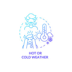Hot or cold weather blue gradient concept icon. Drink plenty of water. Prevention of moisture loss. Dehydration abstract idea thin line illustration. Vector isolated outline color drawing.