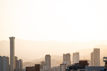 Fototapeta premium Coastal city at sunset